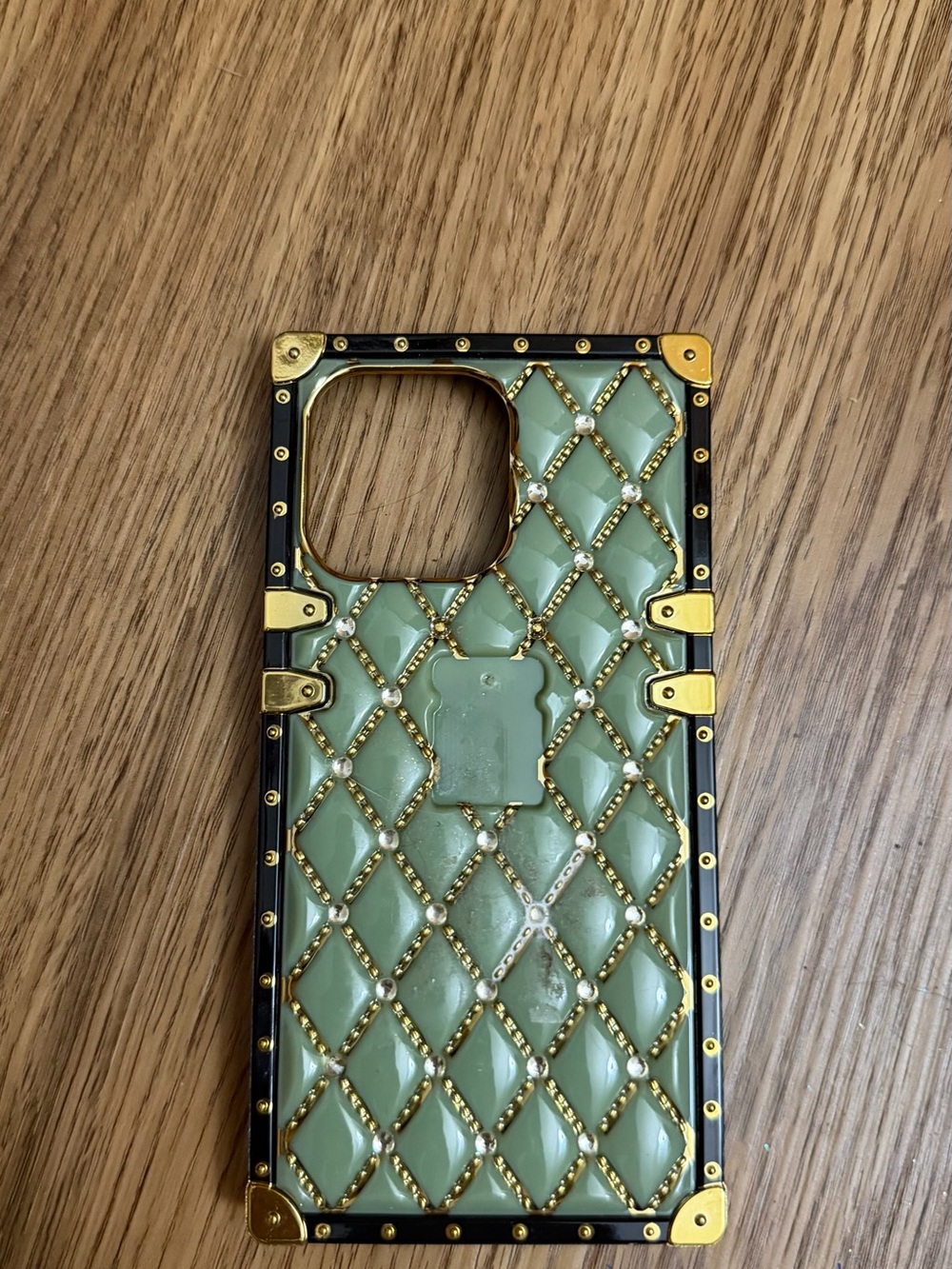 Luxury Quilted Mint Green Phone Case with Gold Accents